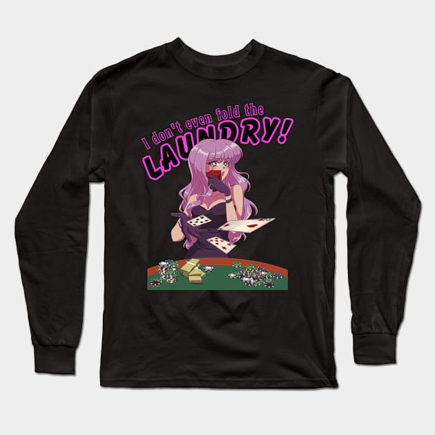 90's Retro Anime Woman Character Playing Poker Long Sleeve T-Shirt by OFFdaWALLArt